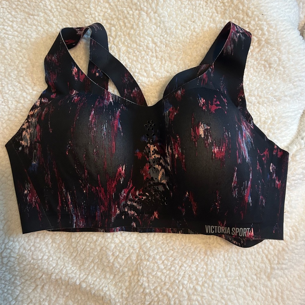 Victoria's Secret Black and Red Sports Bra with Floral Design